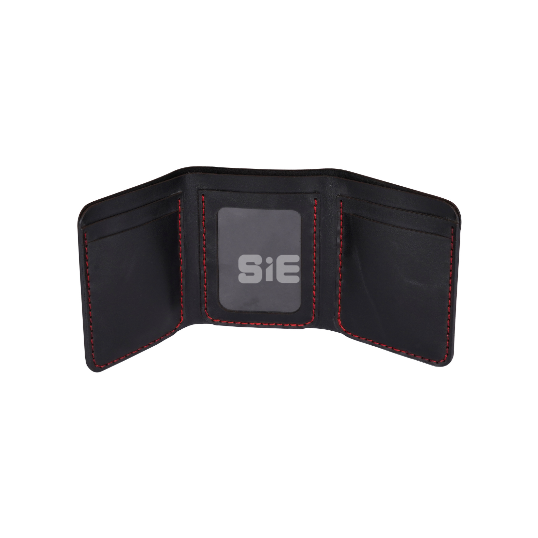 Men's Black Leather Trifold Wallet with ID Window | Handcrafted | SIE