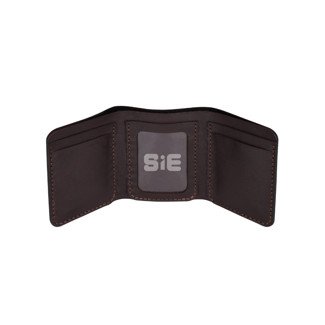 Men's Black Leather Trifold Wallet with ID Window | Handcrafted | SIE