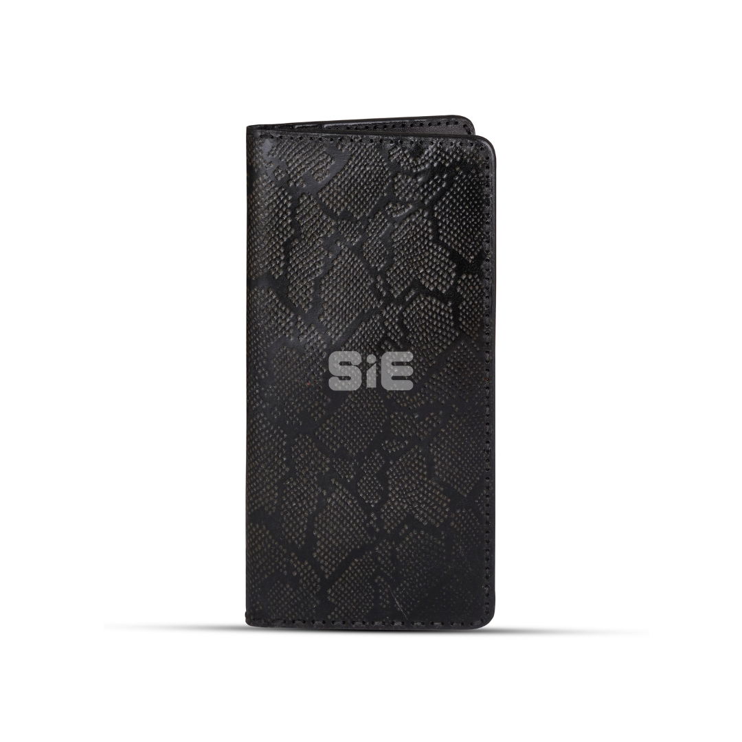 Men's Snake Print Leather Long Bifold Wallet | Brown & Black Exotic Texture | Handcrafted | SIE