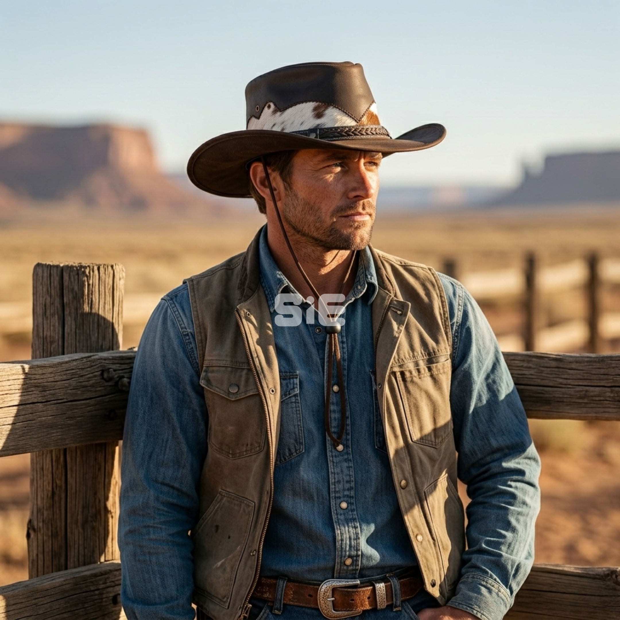 Men's Dark Brown Genuine Leather Cowboy Hat | Hair-On Cowhide Band | Braided Trim | Handcrafted | SIE Canada