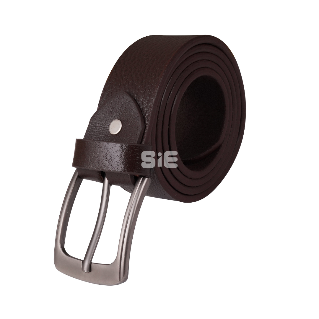 Men's Dark Brown Genuine Leather Belt | Pebbled Texture | Gunmetal Buckle | Handcrafted | SIE Canada