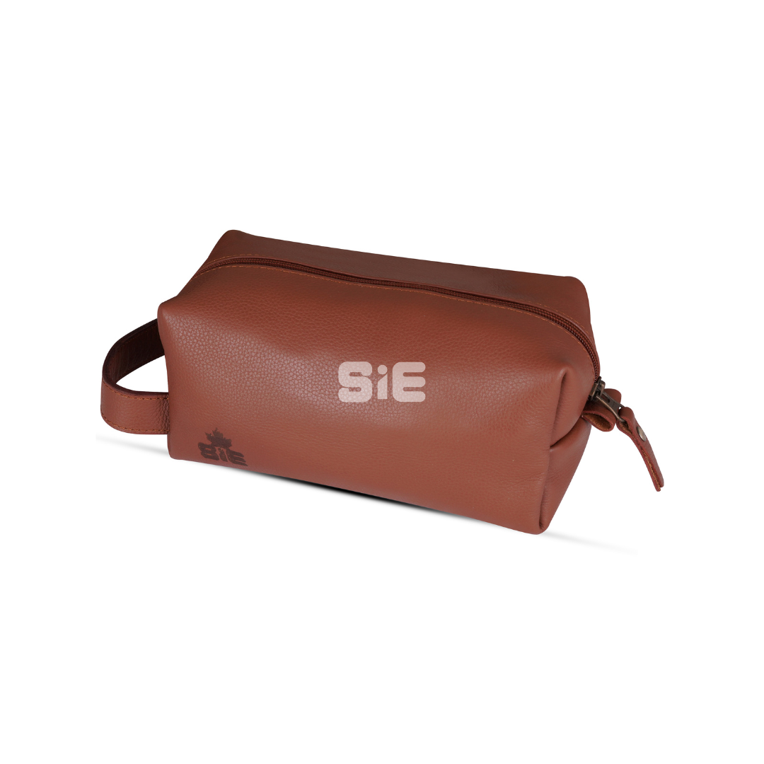 Men's Tan Pebbled Genuine Leather Dopp Kit Shaving Pouch | Top Zip | Carry Handle | Handcrafted | SIE Canada