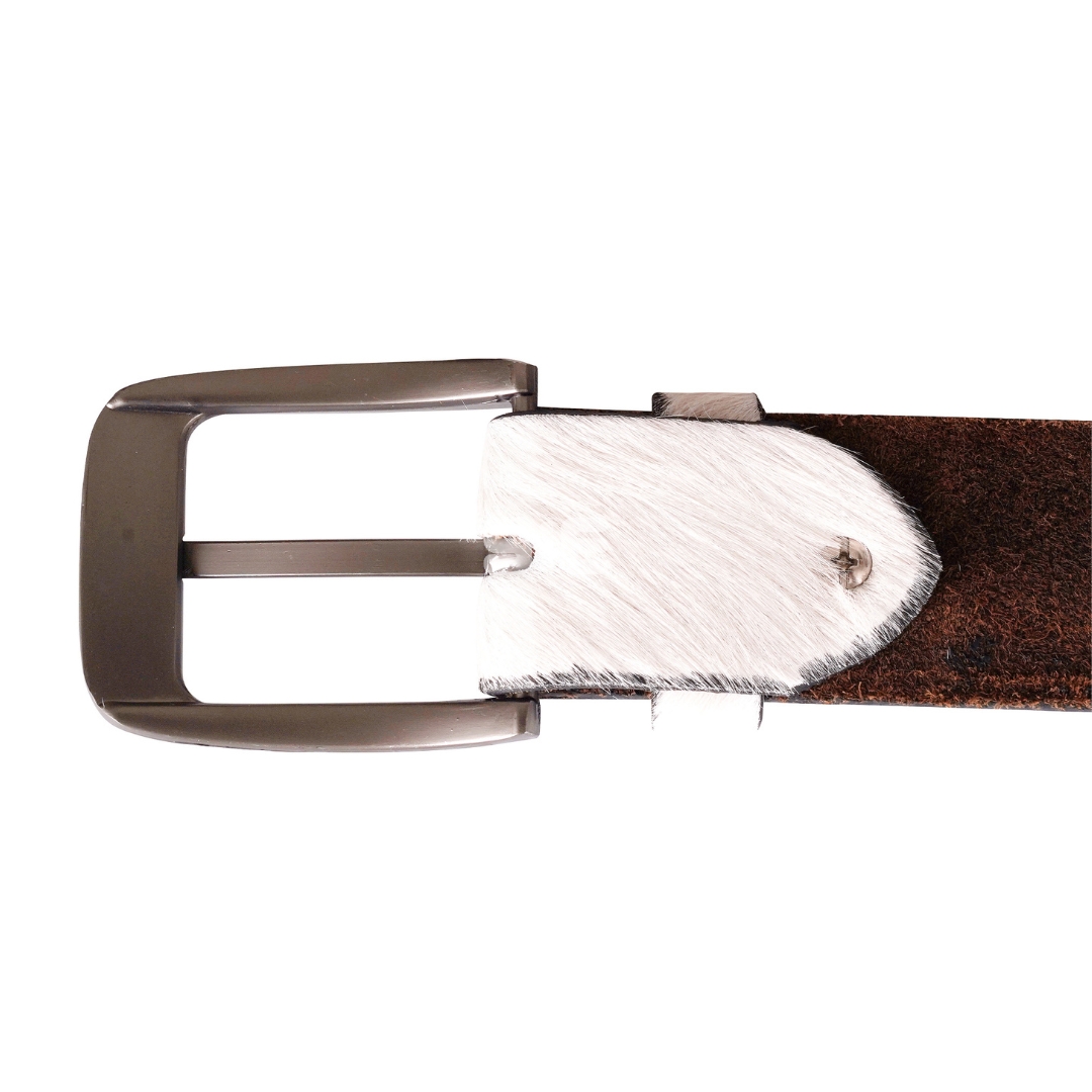 Men's Hair-On Cowhide Leather Belt | White & Brown Natural Fur | Handcrafted | SIE Canada
