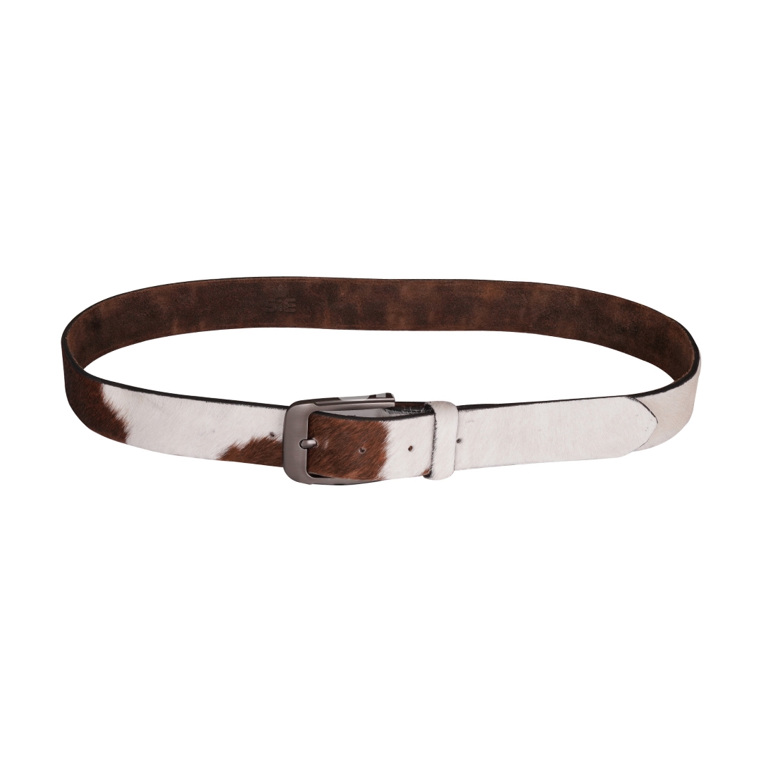 Men's Hair-On Cowhide Leather Belt | White & Brown Natural Fur | Handcrafted | SIE Canada