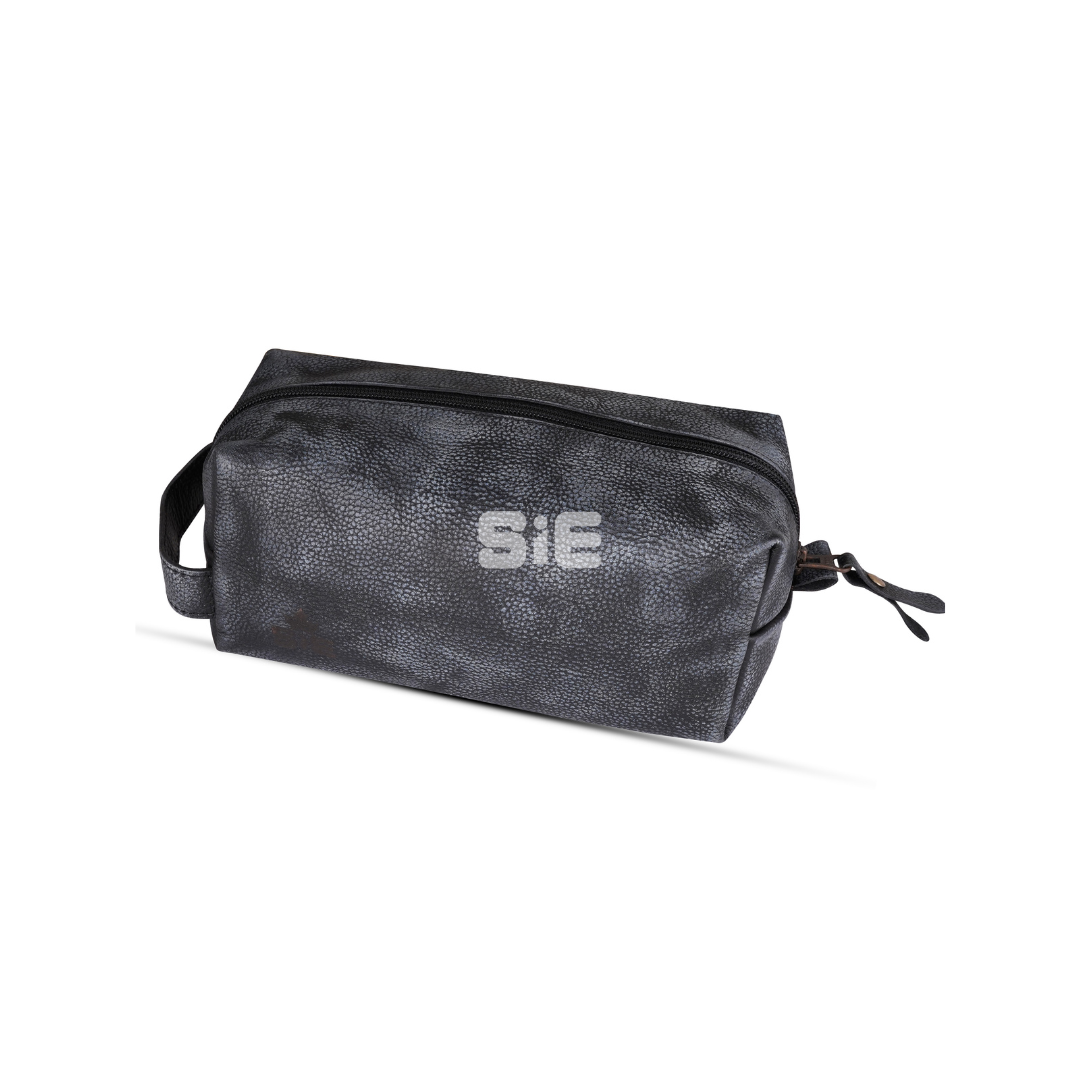 Men's Charcoal Grey Distressed Leather Shaving Pouch | SIE Canada