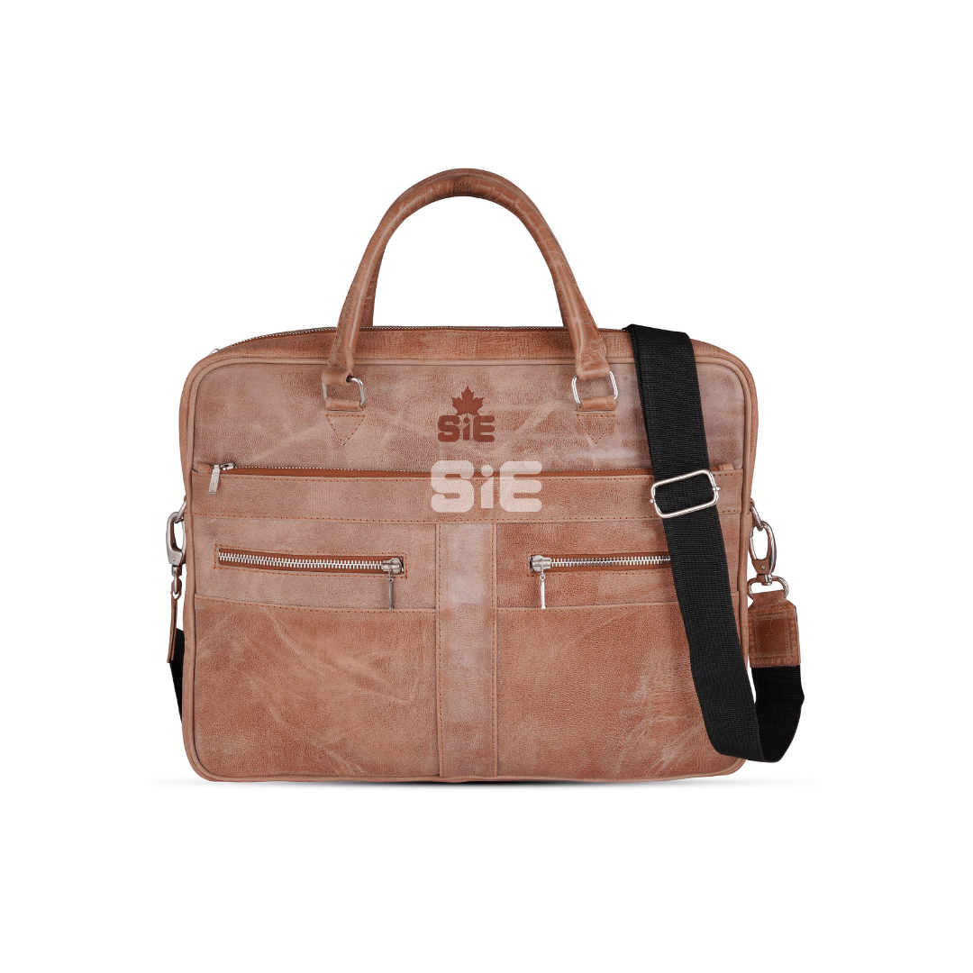 Men's Tan Cracker Leather Laptop Bag Briefcase | SIE Canada