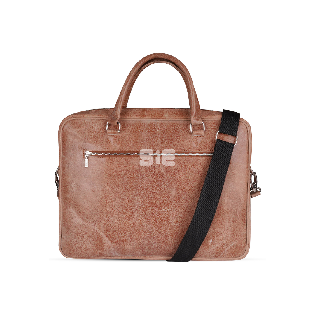 Men's Tan Cracker Leather Laptop Bag Briefcase | SIE Canada