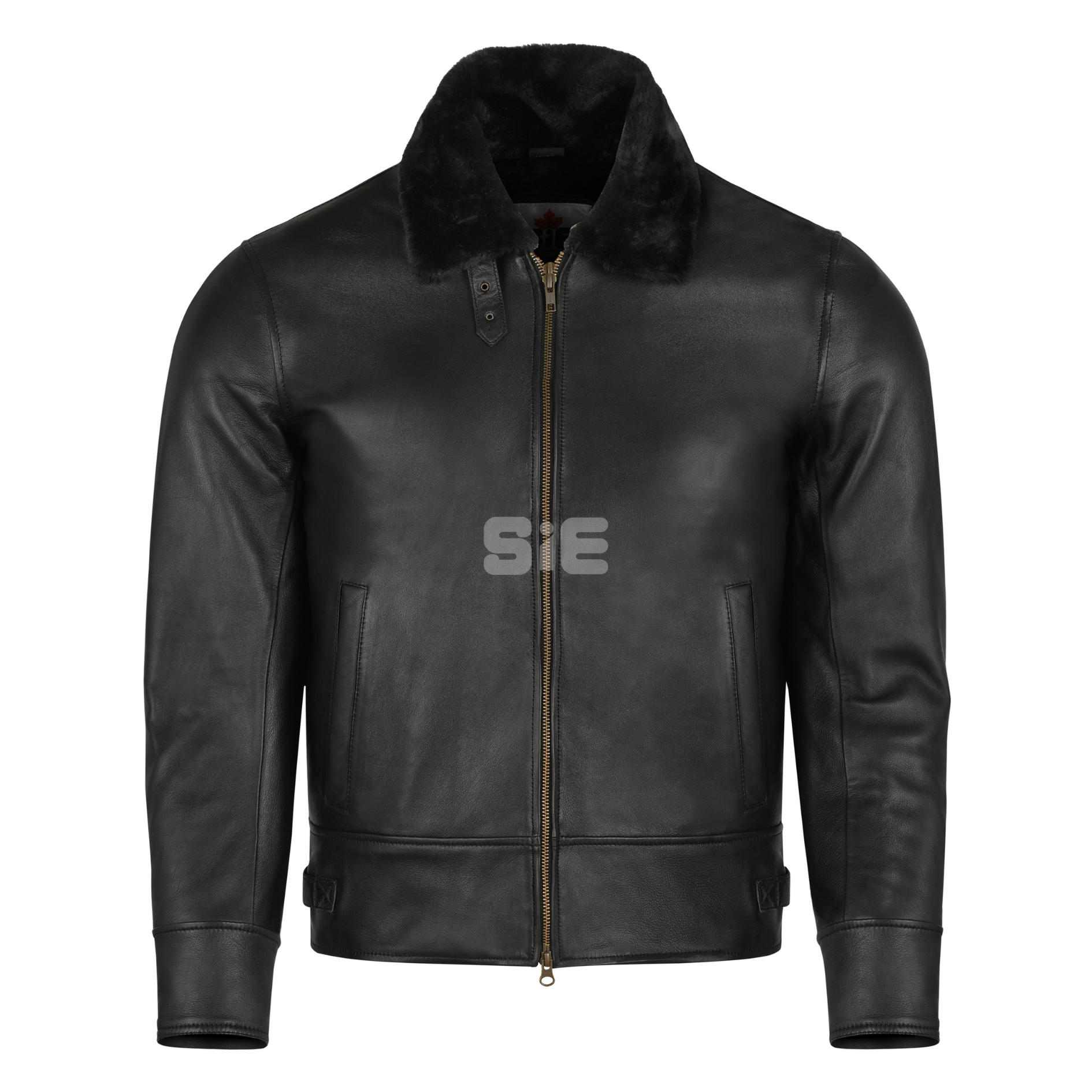 Men's Black Leather Bomber Jacket | Shearling Lining | Removeable Hood | SIE Canada