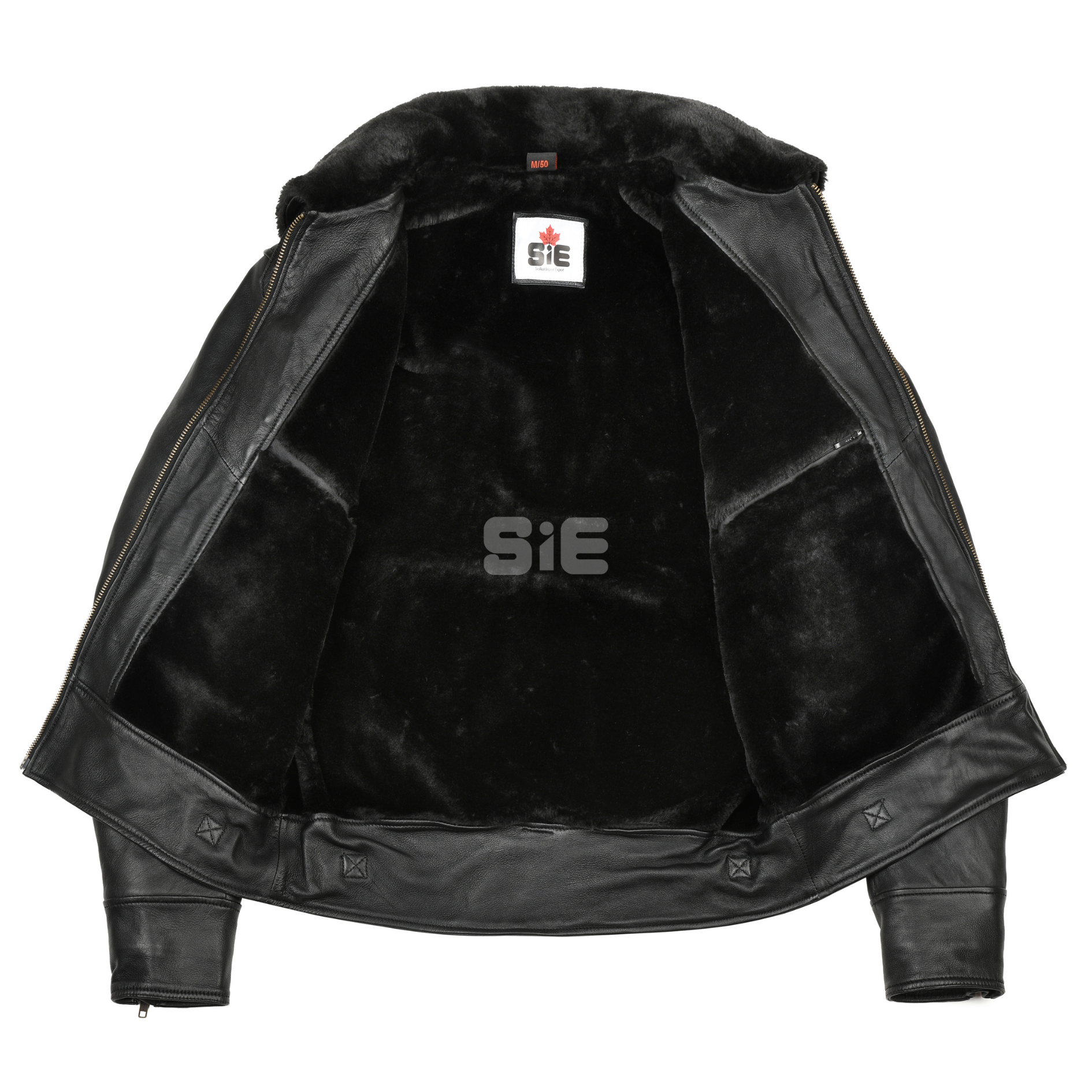 Men's Black Leather Bomber Jacket | Shearling Lining | Removeable Hood | SIE Canada